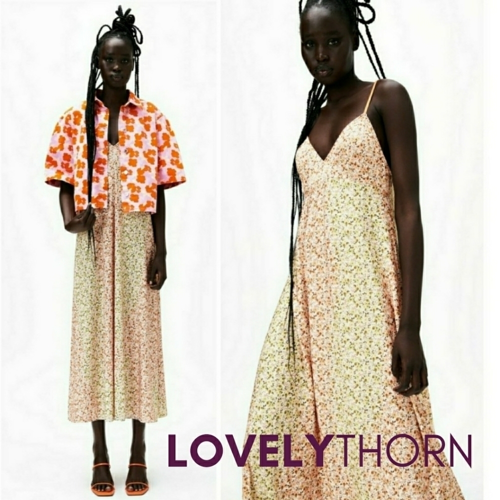 ZARA // ultra-flattering flowy floral satiny silky-feel slip dress